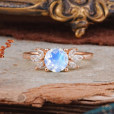 Elegant 6 Prong Round Cut Cluster Moonstone Engagement Ring